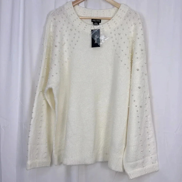 City Chic New Women’s XL/22 Imitation Pearl Crewneck Sweater - Picture 1 of 8